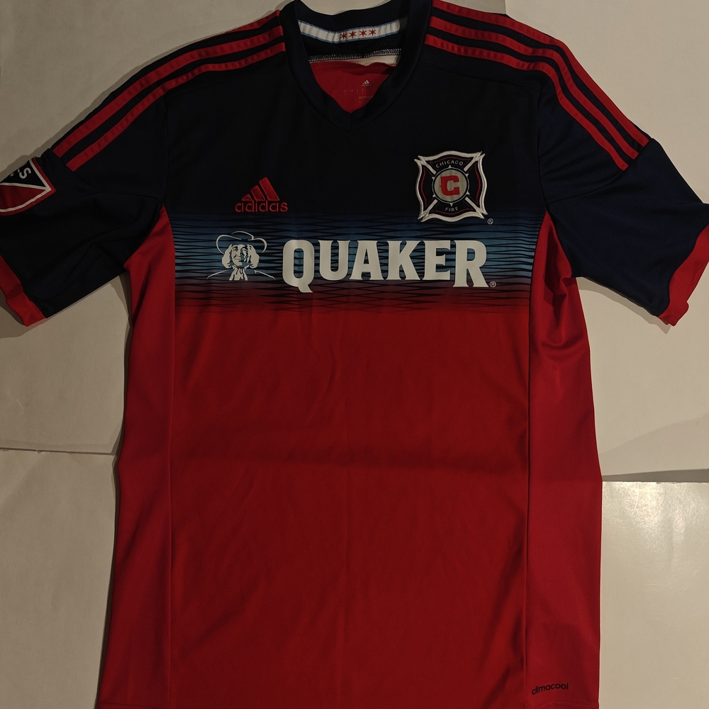 Chicago Fire 2014-2015 Home Jersey Adidas Red Blue Men’s Small MLS Vintage Shirt